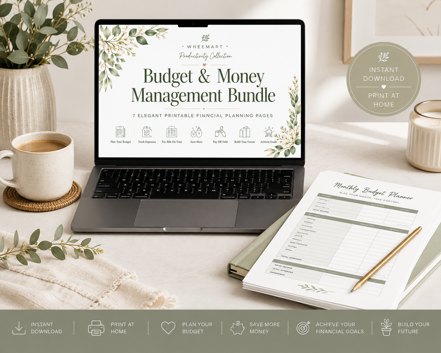WheeMart Budget & Money Management Bundle | 7 Elegant Printable Financial Planning Pages