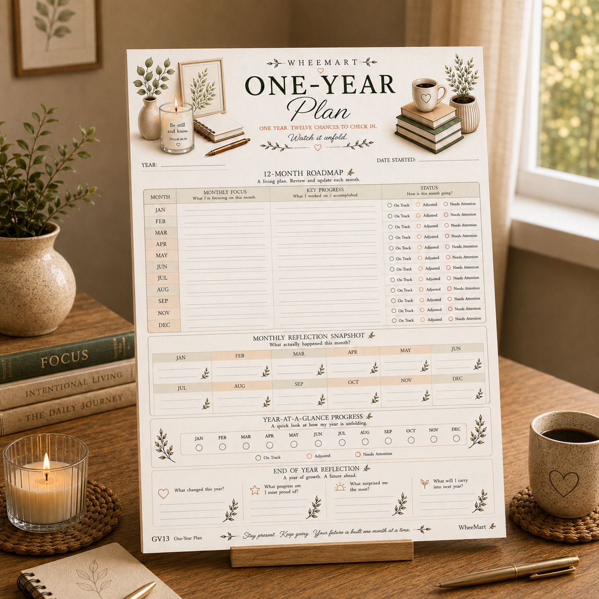One-Year Plan Printable | Monthly Progress Tracker for the Year