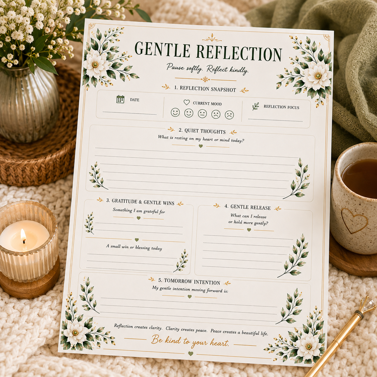 Gentle Reflection — Elegant Printable Daily Reflection & Mindful Living Page