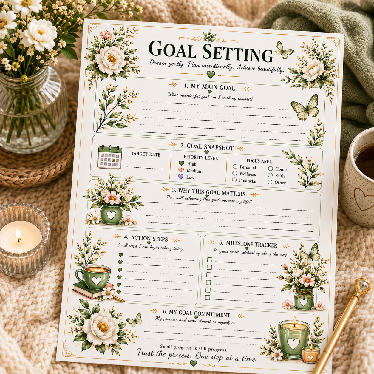 Goal Setting — Elegant Printable Gentle Goal Setting & Achievement Page