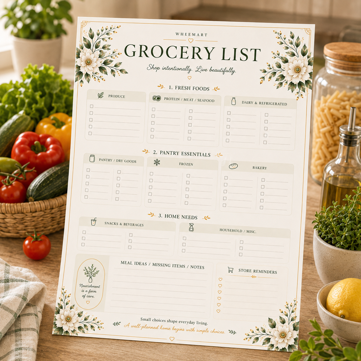 Grocery List — Elegant Printable Organized Shopping List by Category