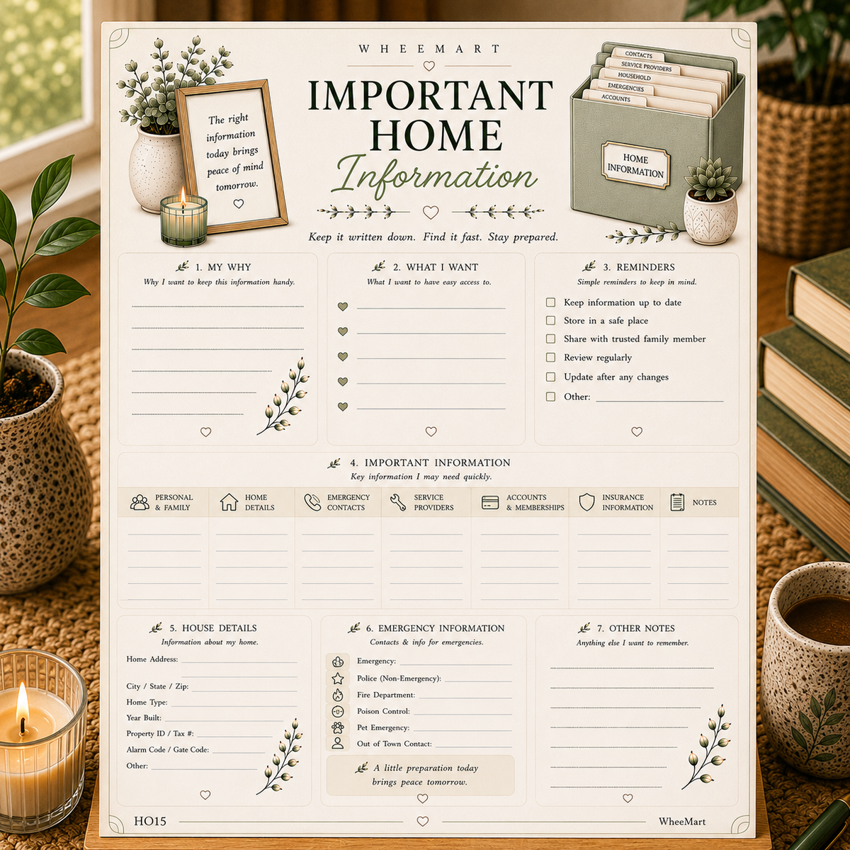 Important Home Information Printable | Quick Reference Sheet