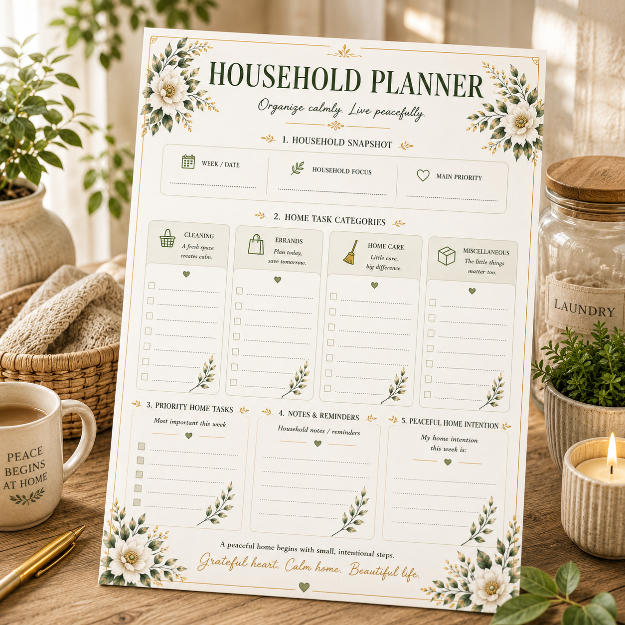Household Planner — Elegant Printable Weekly Household Planning Page