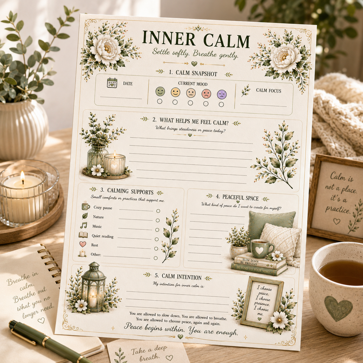 Inner Calm — Elegant Printable Inner Calm & Peaceful Living Page