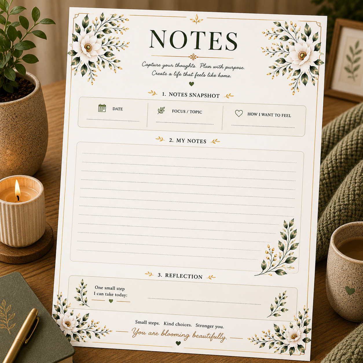 Notes Page — Elegant Printable Mindful Notes & Reflection Page | Lifestyle Collection
