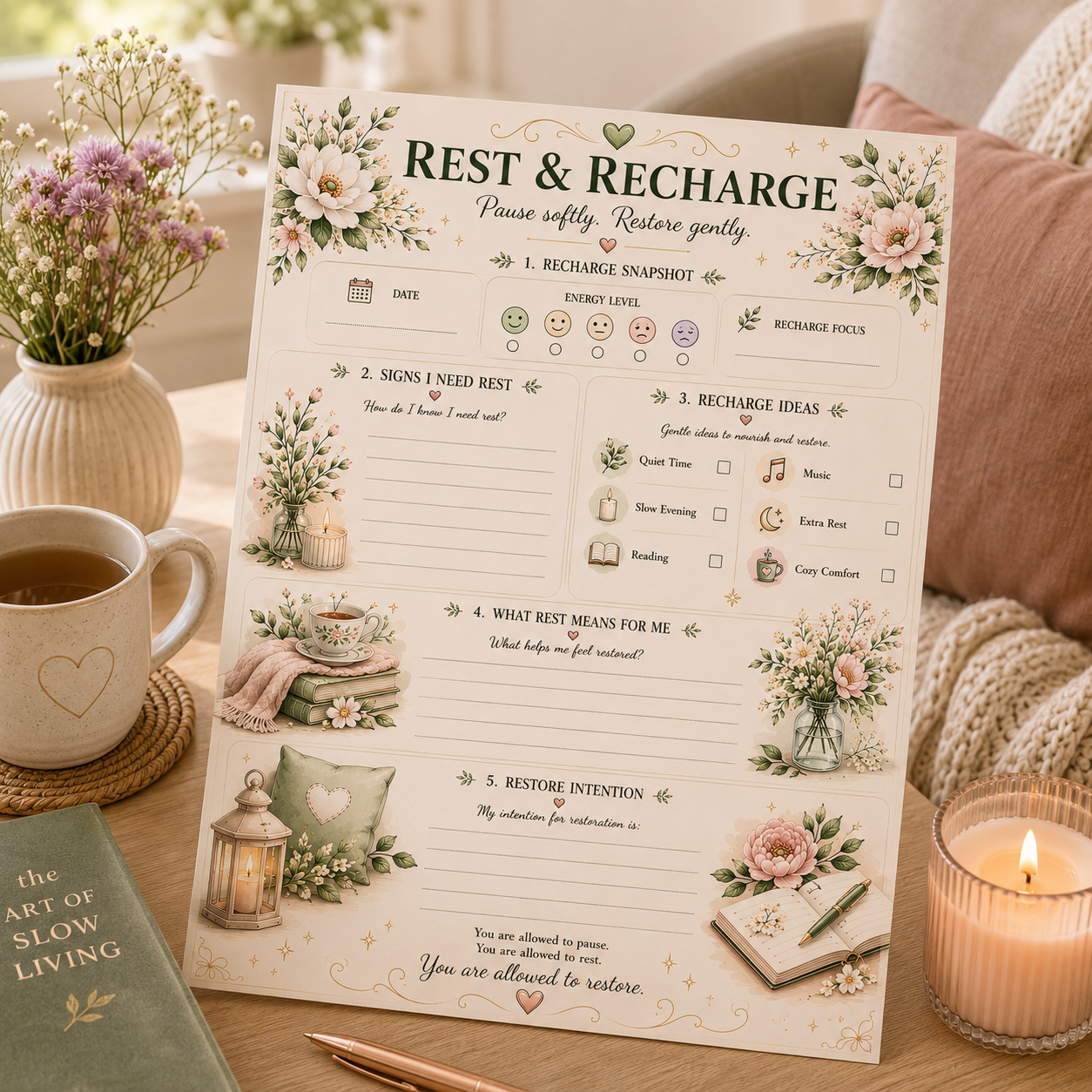 Rest & Recharge — Elegant Printable Rest & Restoration Wellness Page