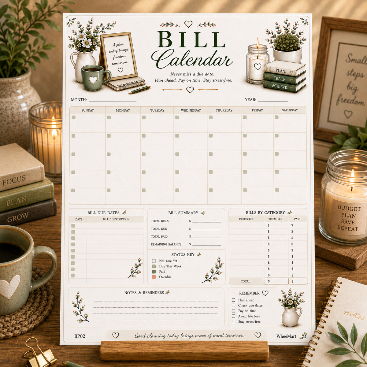 Bill Calendar Printable | Visual Monthly Due Date Tracker