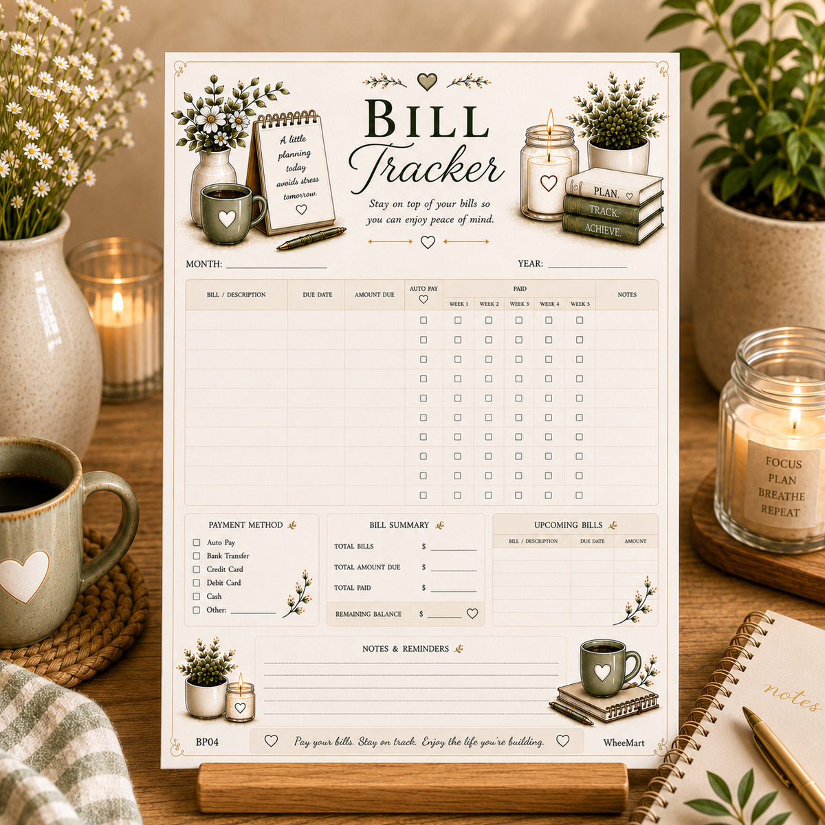 Bill Tracker Printable | Payment Record & Monthly Review