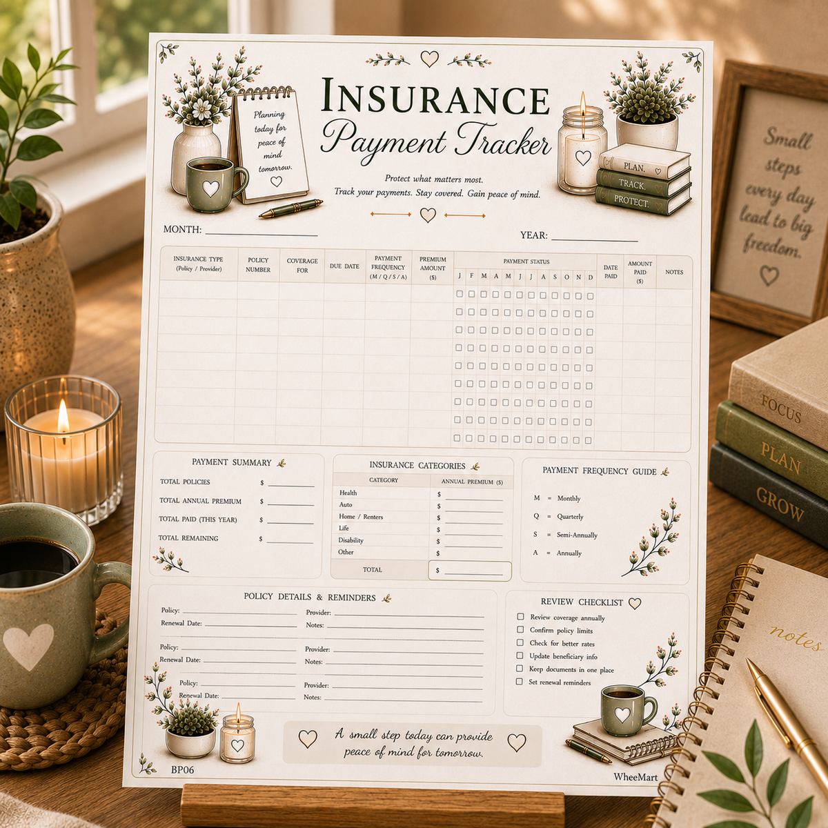 Insurance Payment Tracker Printable | Annual Policy & Premium Log