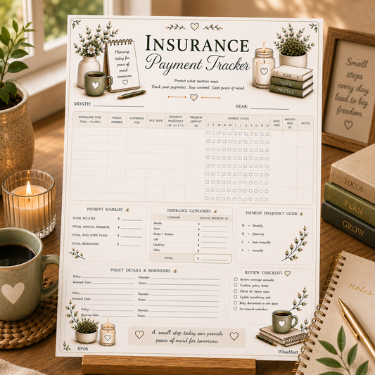 Insurance Payment Tracker Printable | Annual Policy & Premium Log