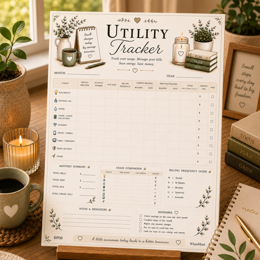 Utility Tracker Printable | Monthly Usage & Cost Comparison