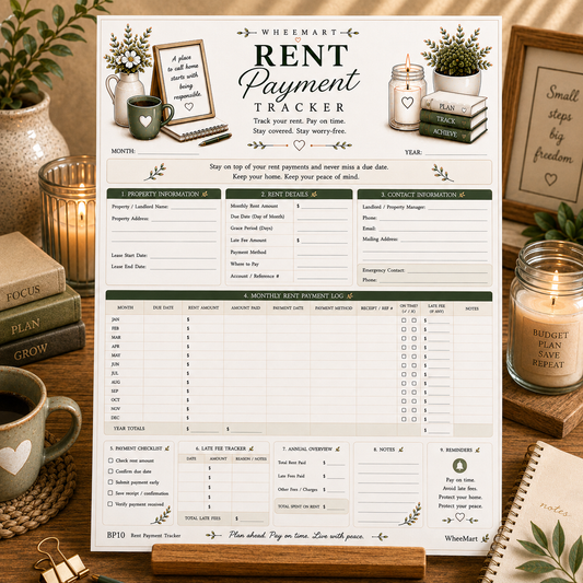 Rent Payment Tracker Printable | Annual Rent & Lease Log
