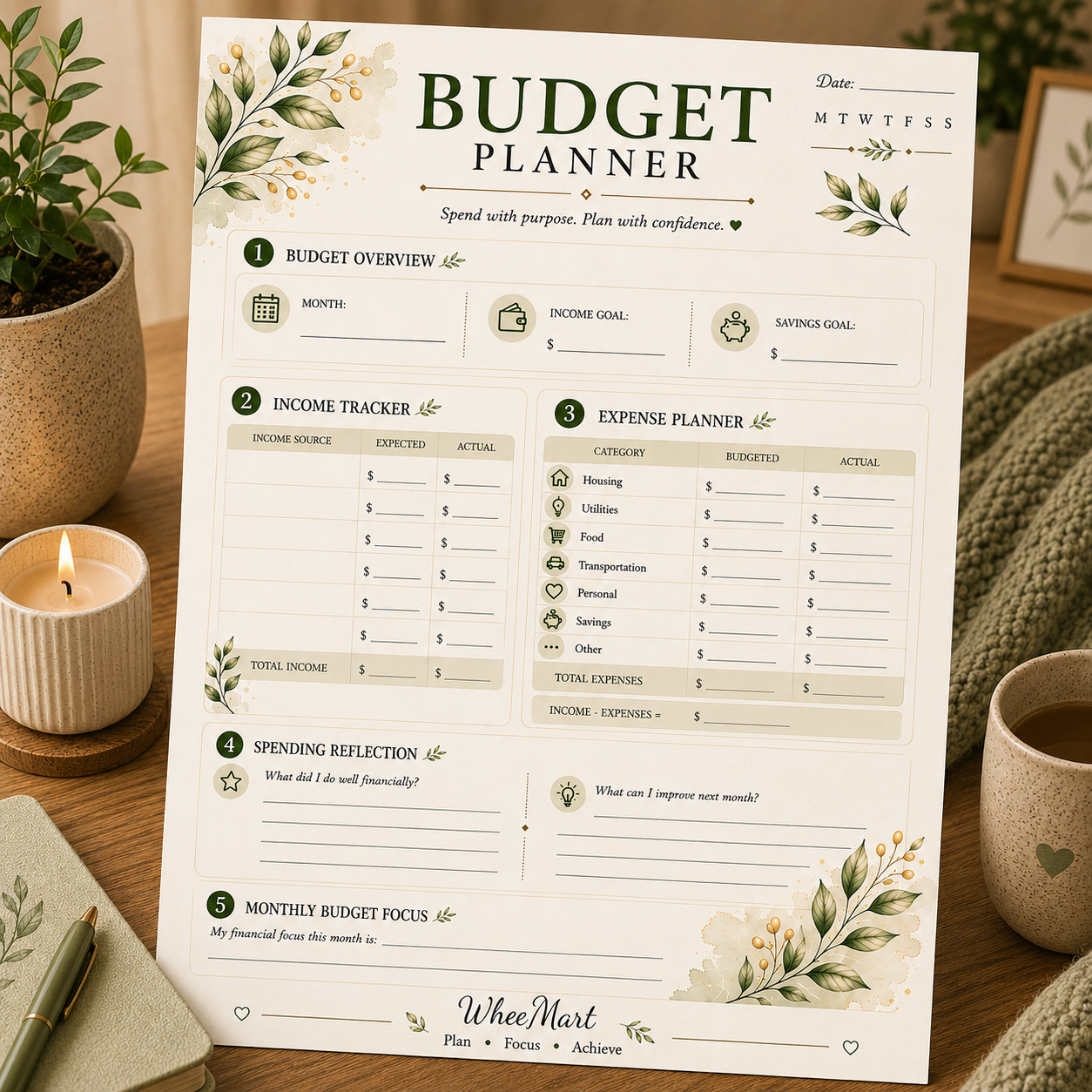 Budget Planner — Elegant Printable Monthly Budget Planning Page