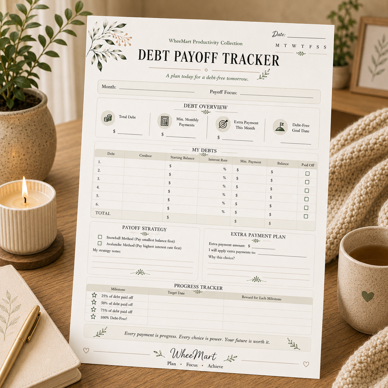 Debt Payoff Tracker — Elegant Printable Debt Payoff Planning Page