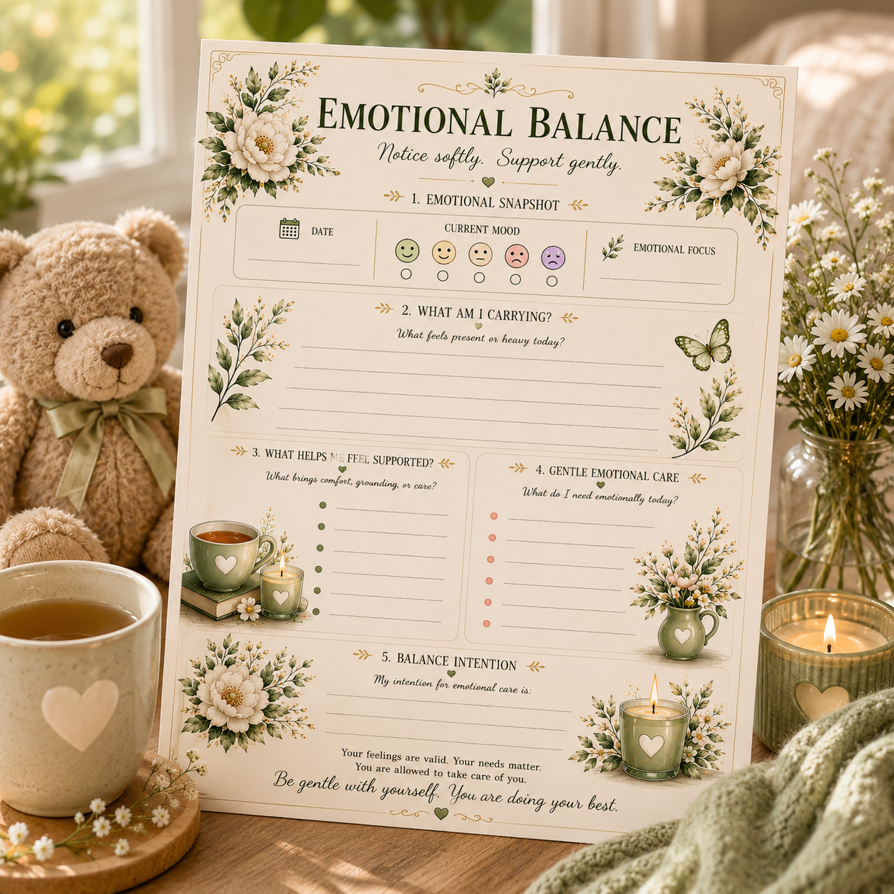 Emotional Balance — Elegant Printable Emotional Wellness & Check-In Pa
