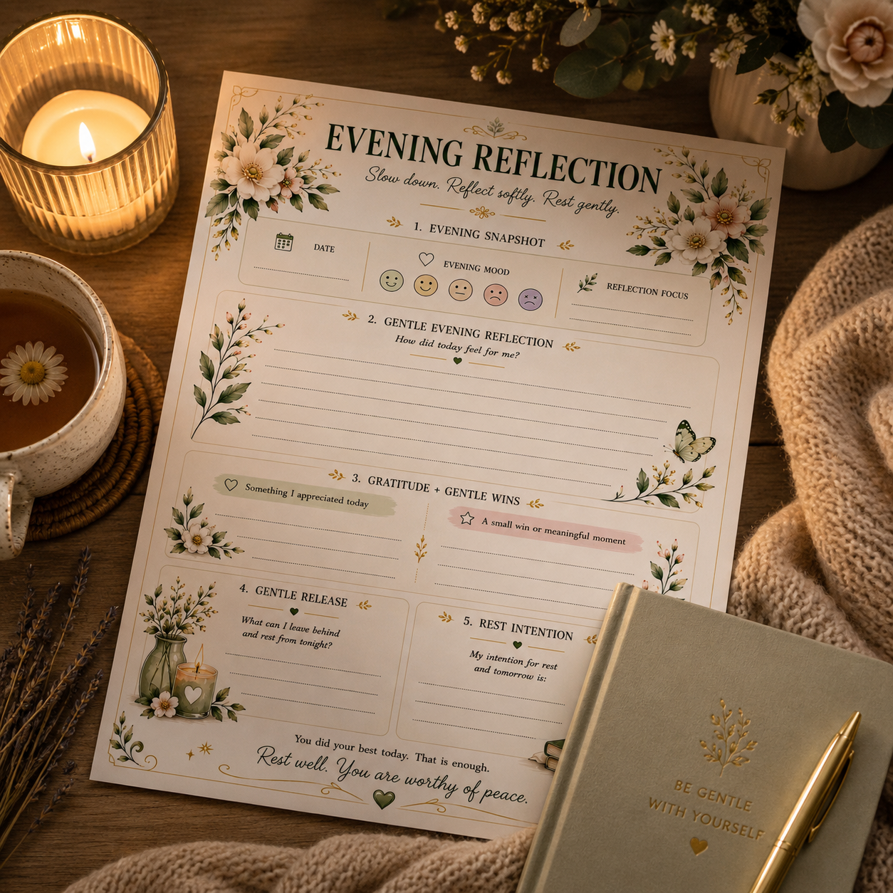 Evening Reflection — Elegant Printable Evening Reflection & Rest Page