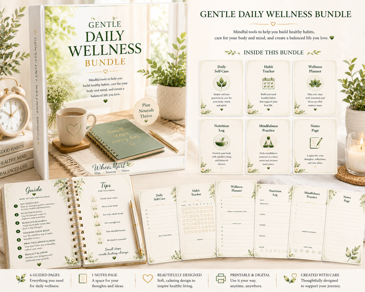 Gentle Daily Wellness Bundle – Elegant Printable Wellness Planner Collection
