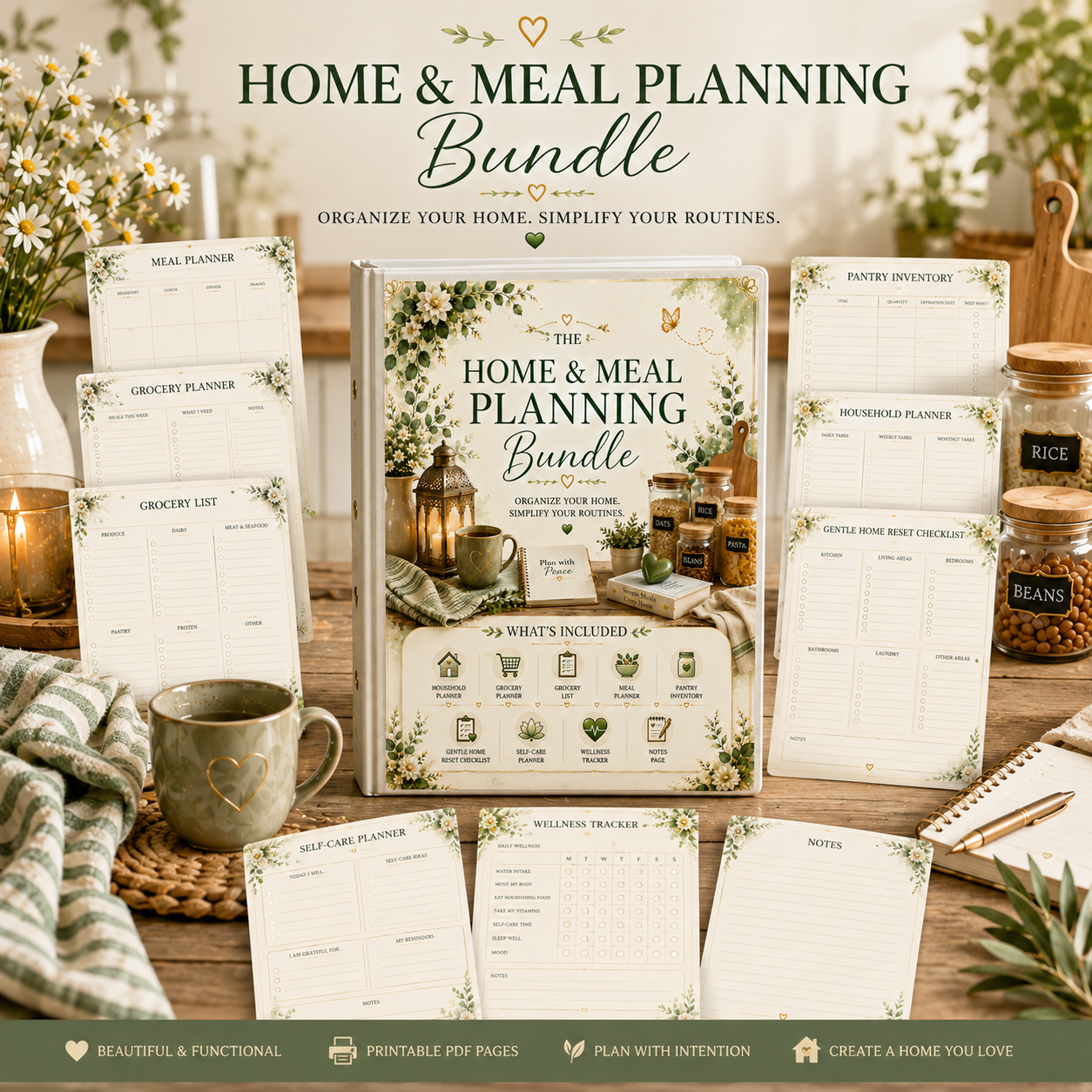 Home & Meal Planning Bundle — Elegant Printable Home Organization Collection