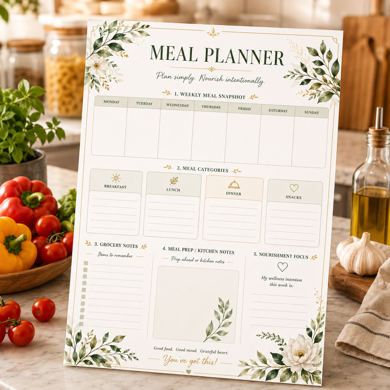 Meal Planner — Elegant Printable Weekly Meal Planning Page