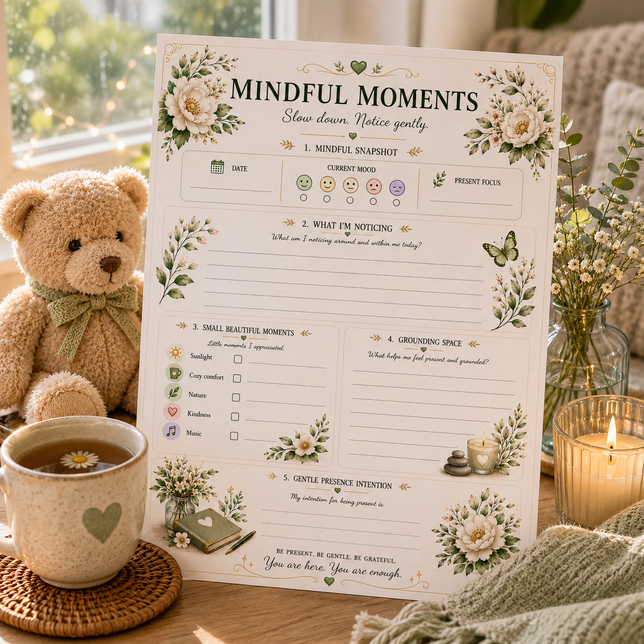 Mindful Moments — Elegant Printable Mindfulness & Grounding Page