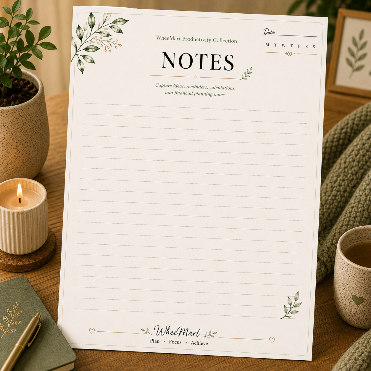 Notes Page — Elegant Printable Notes & Planning Page | Productivity Collection