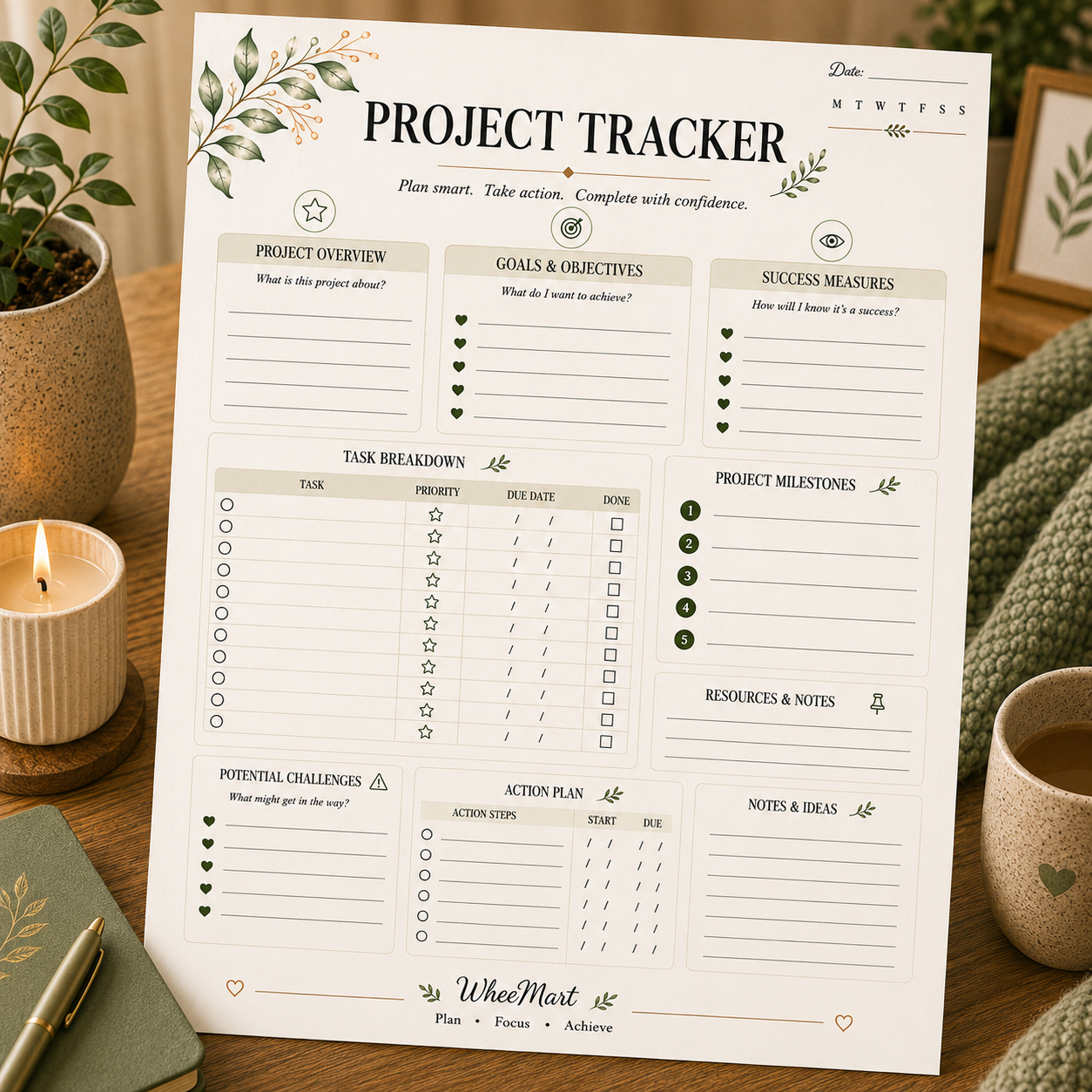 Project Tracker — Elegant Printable Project Planning Page