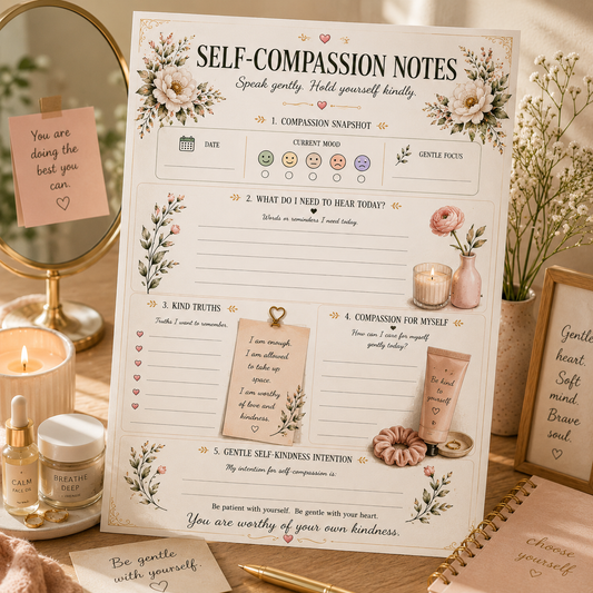 Self-Compassion Notes Printable | Self-Kindness Journal Page