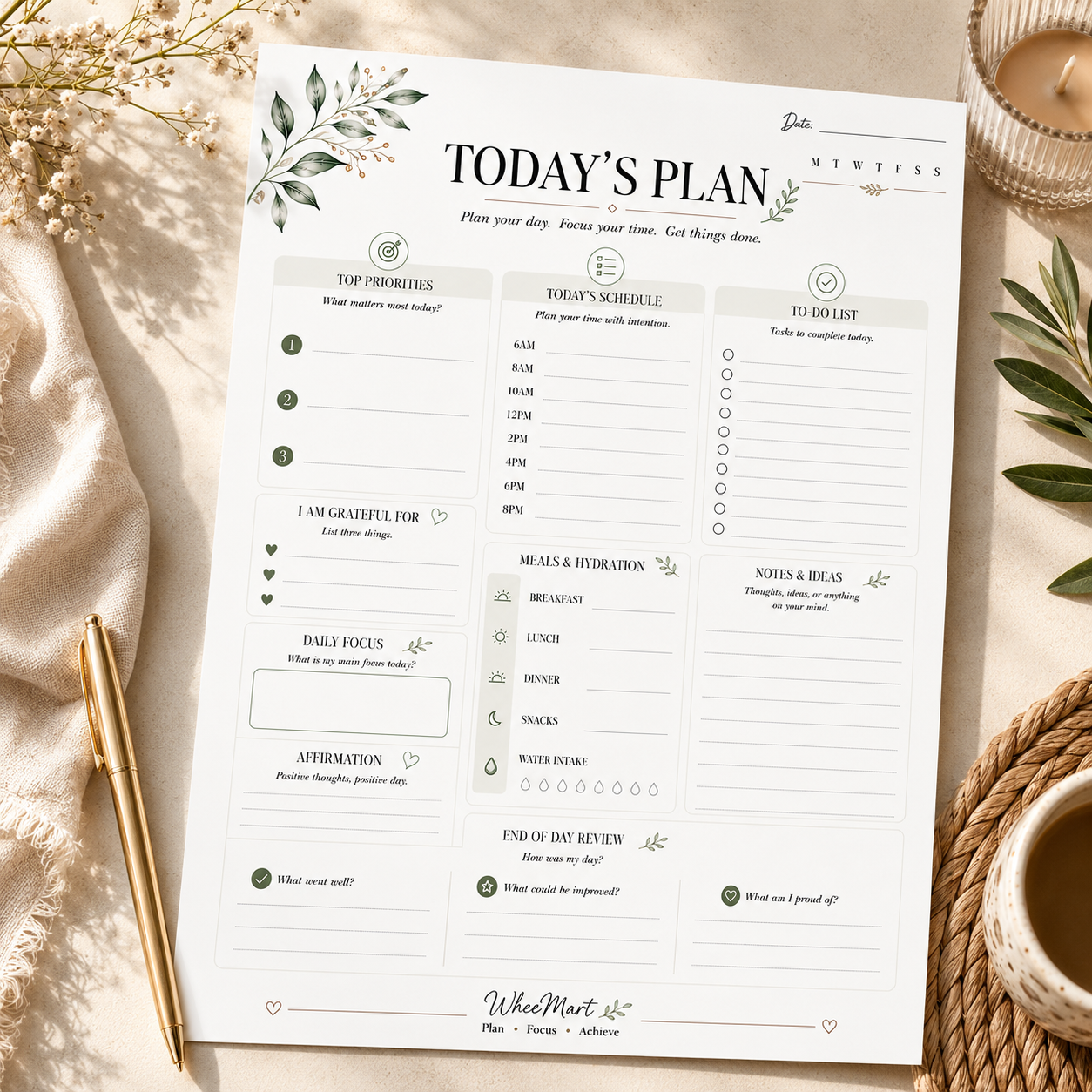 Today's Plan — Elegant Daily Planner Printable