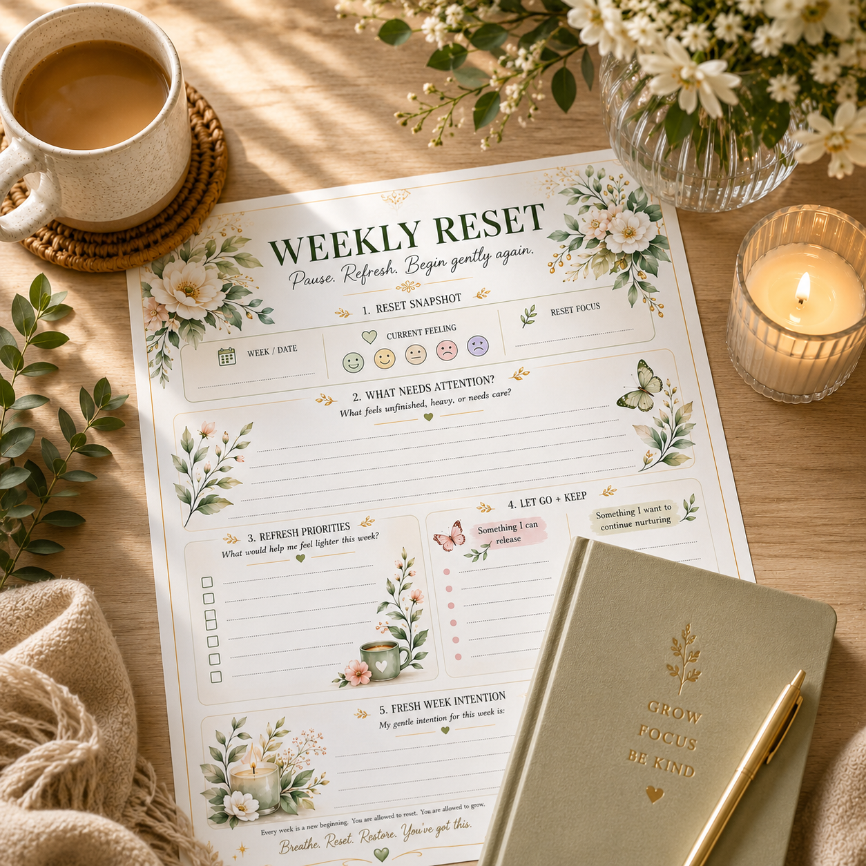 Weekly Reset — Elegant Printable Weekly Reflection & Reset Page
